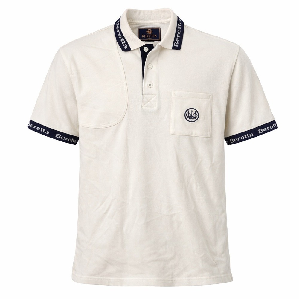 Beretta‎ Logo Trim Polo Shirt Quilted Shoulder Men Large Off White Sporty Range